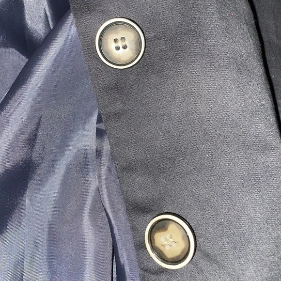 Blue Medium Ruffle Tie Waist Button Women’s Trench Coat Jacket GUC Faux Pockets - Picture 10 of 12